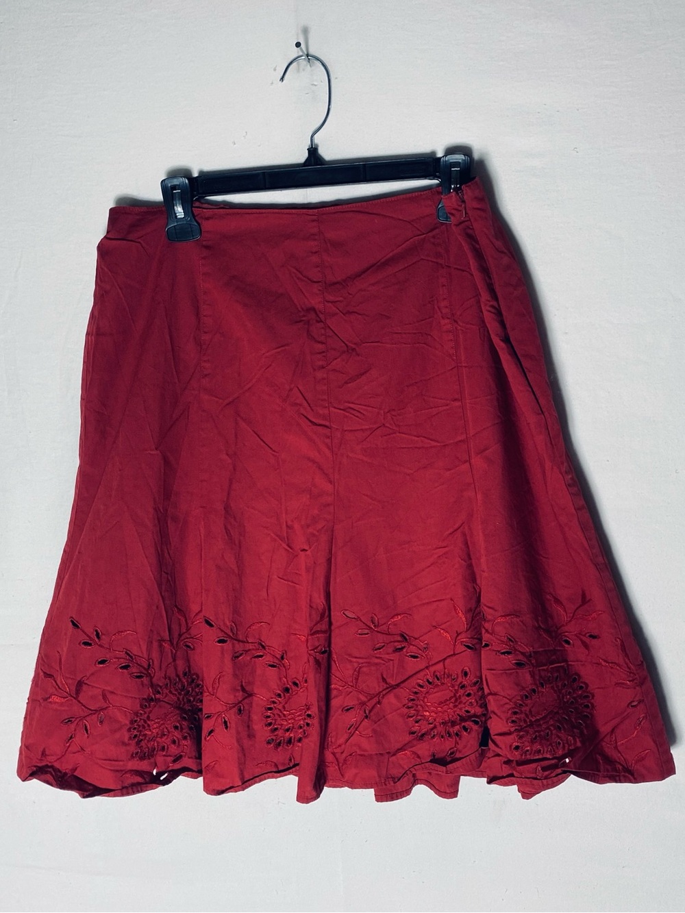 Vintage 90s Jessica Red Embroidered Eyelet Cotton Skirt 14 Boho Cottagecore